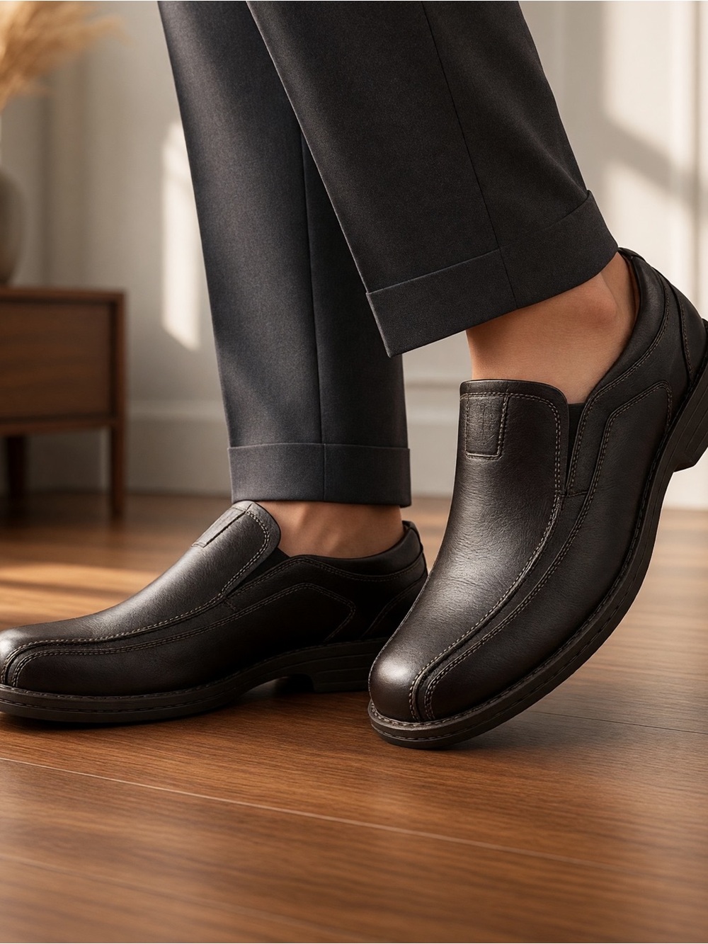 Dockers ProStyle Mens 10M Black Leather Slip On Loafers All Motion Comfort
